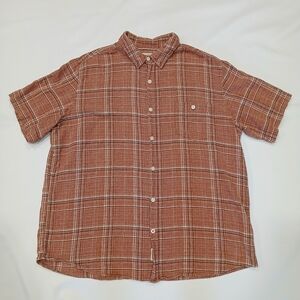 Weatherproof Vintage Mens Rust Orange Plaid Button-Up Short Sleeve Shirt Size XL